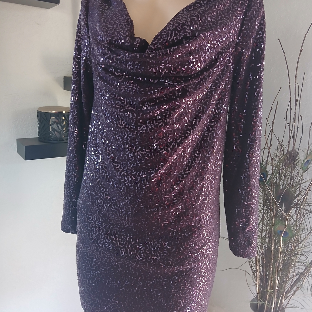 Tibi New York Purple Sequin Cocktail Dress | Long Sleeve Party Mini Dress - Picture 3 of 13